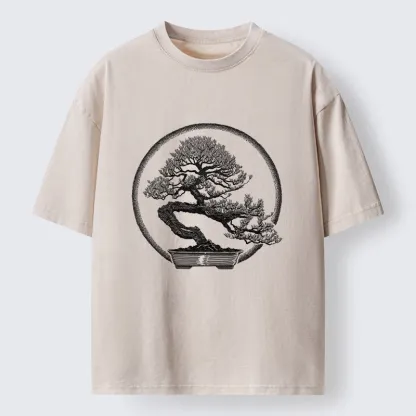 Tokyo-Tiger Bonsai Pine Tree Art Washed T-Shirt