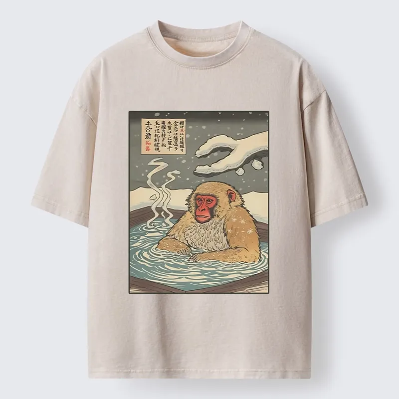 Tokyo-Tiger Japanese Snow Monkey Onsen Washed T-Shirt Sale