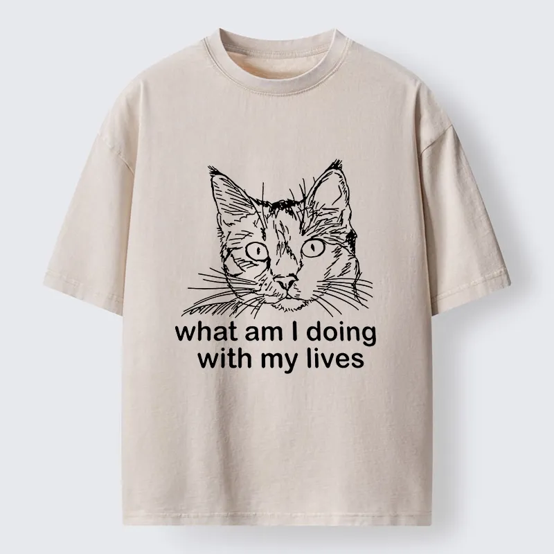 Tokyo-Tiger Confused Cat Life Reflection Washed T-Shirt Sale