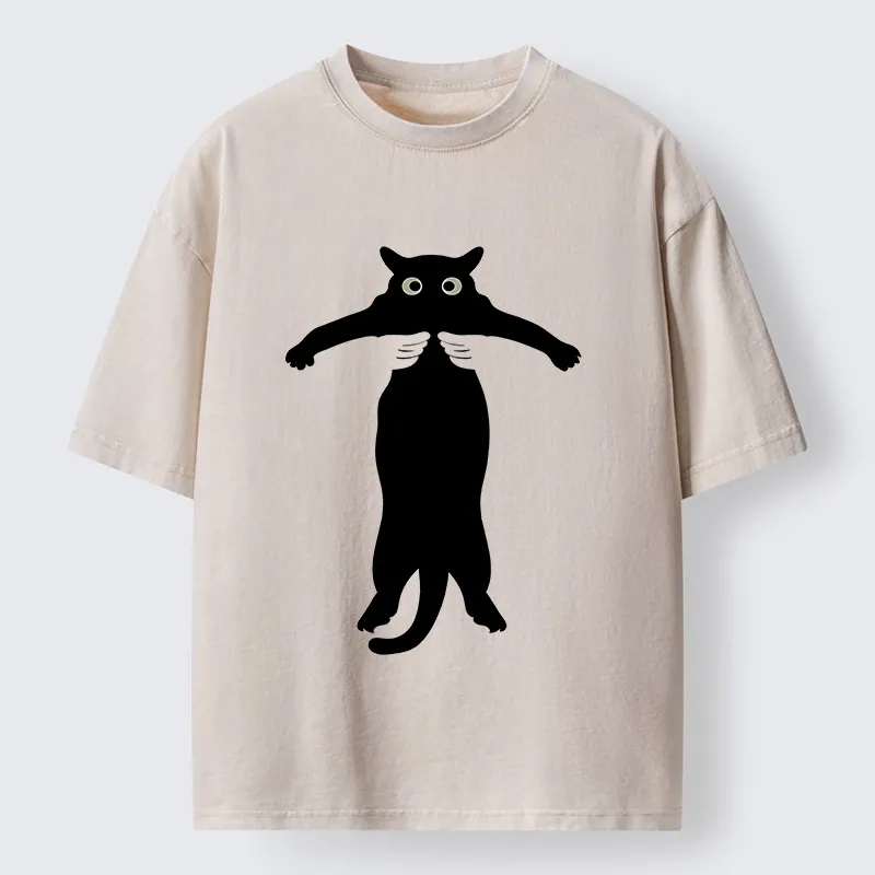 Tokyo-Tiger Black Cat Held By Hands Washed T-Shirt