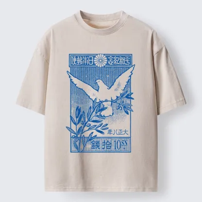 Tokyo-Tiger Dove Of Peace Vintage Stamp Washed T-Shirt