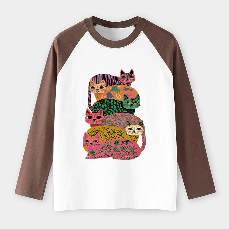 Tokyo-Tiger Colorful Cats Raglan Long Sleeve T-shirt