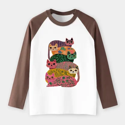 Tokyo-Tiger Colorful Cats Raglan Long Sleeve T-shirt