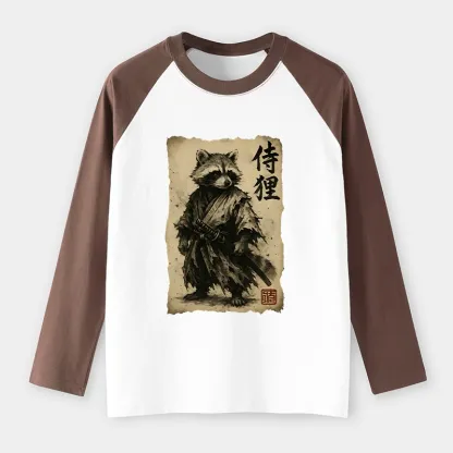 Tokyo-Tiger Retro Raccoon Samurai Raglan Long Sleeve T-shirt