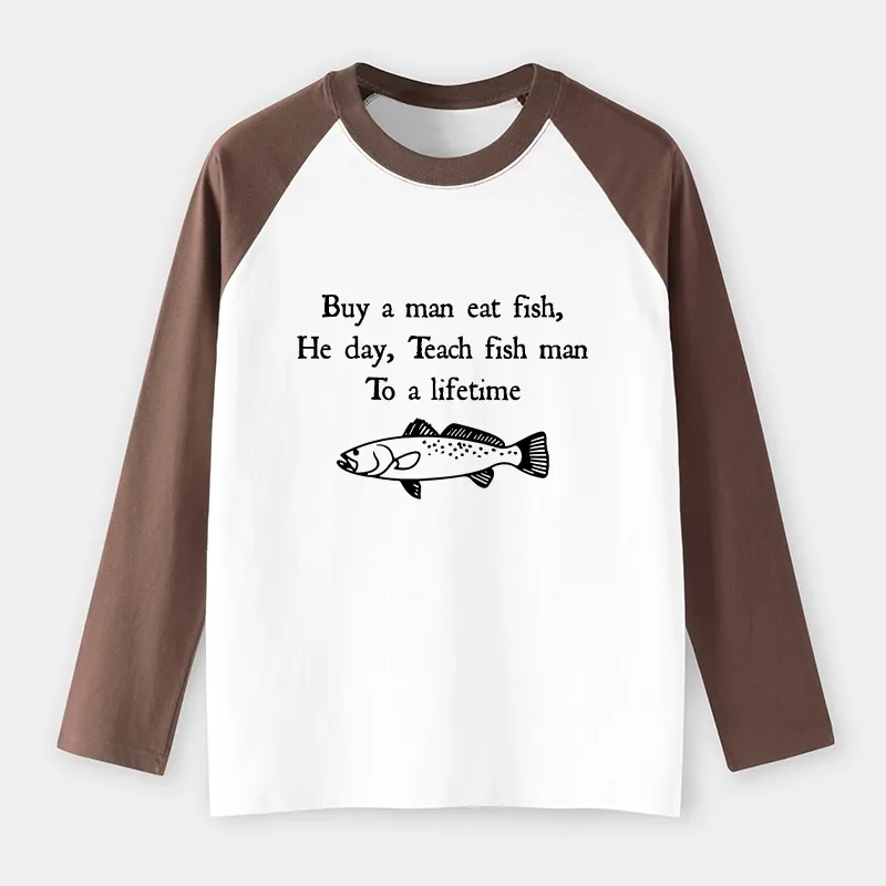 Tokyo-Tiger Man Eat Fish Meme Raglan Long Sleeve T-shirt