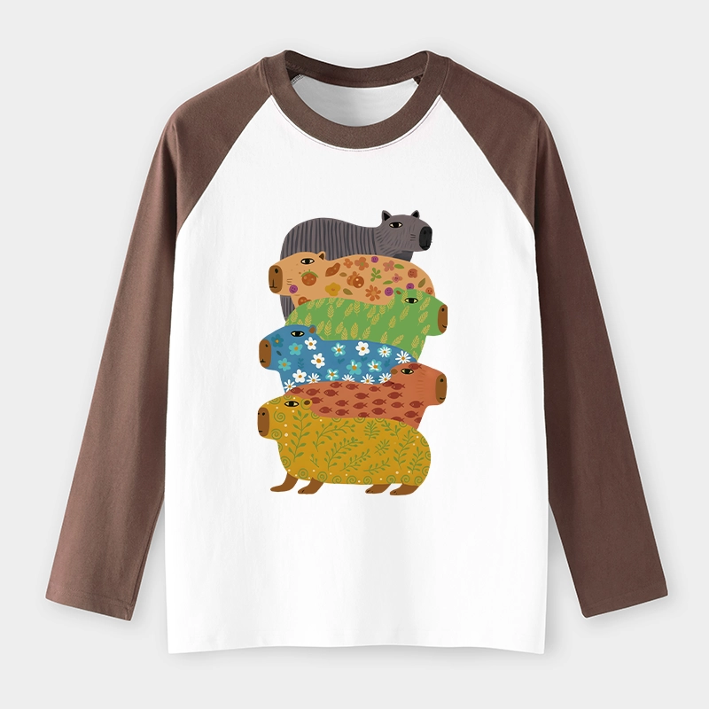 Tokyo-Tiger Colorful Capybaras Raglan Long Sleeve T-shirt