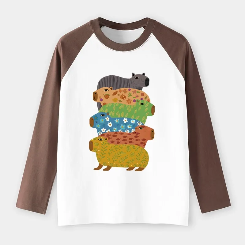 Tokyo-Tiger Colorful Capybaras Raglan Long Sleeve T-shirt