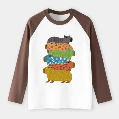 Tokyo-Tiger Colorful Capybaras Raglan Long Sleeve T-shirt