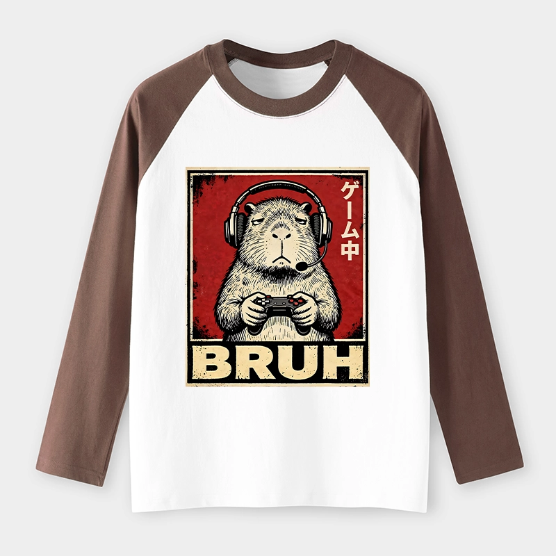 Tokyo-Tiger Funny Capybara Playing Games Raglan Long Sleeve T-shirt