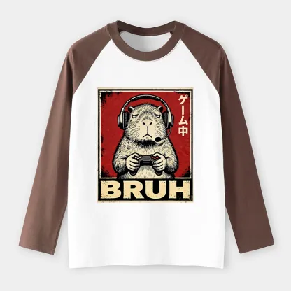 Tokyo-Tiger Funny Capybara Playing Games Raglan Long Sleeve T-shirt