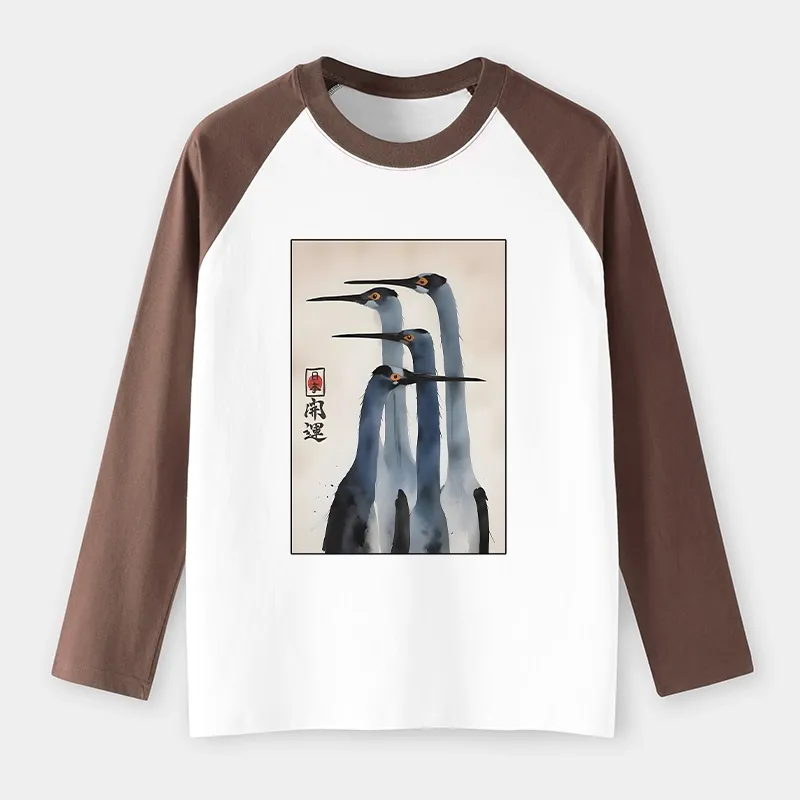 Tokyo-Tiger Retro Sandhill Crane Raglan Long Sleeve T-shirt