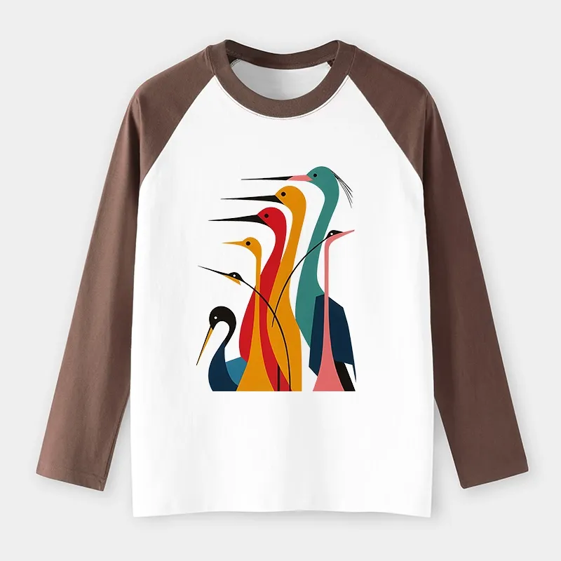 Tokyo-Tiger Various Types Of Cranes Raglan Long Sleeve T-shirt Sale