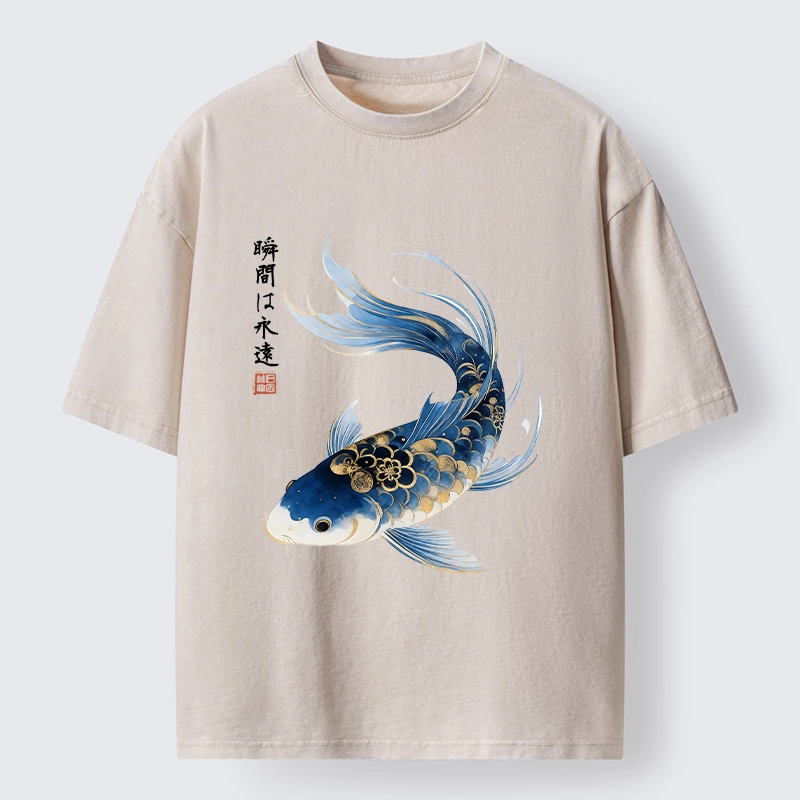 Tokyo-Tiger Elegant Koi Fish Watercolor Art Washed T-Shirt