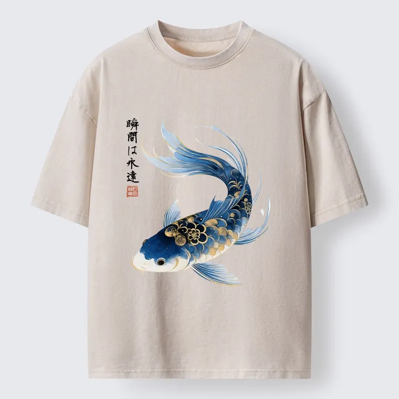 Tokyo-Tiger Elegant Koi Fish Watercolor Art Washed T-Shirt