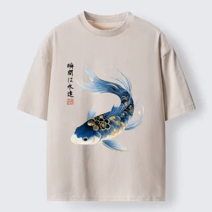Tokyo-Tiger Elegant Koi Fish Watercolor Art Washed T-Shirt