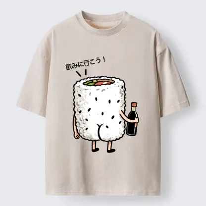 Tokyo-Tiger Sushi Roll Character Going Out Washed T-Shirt