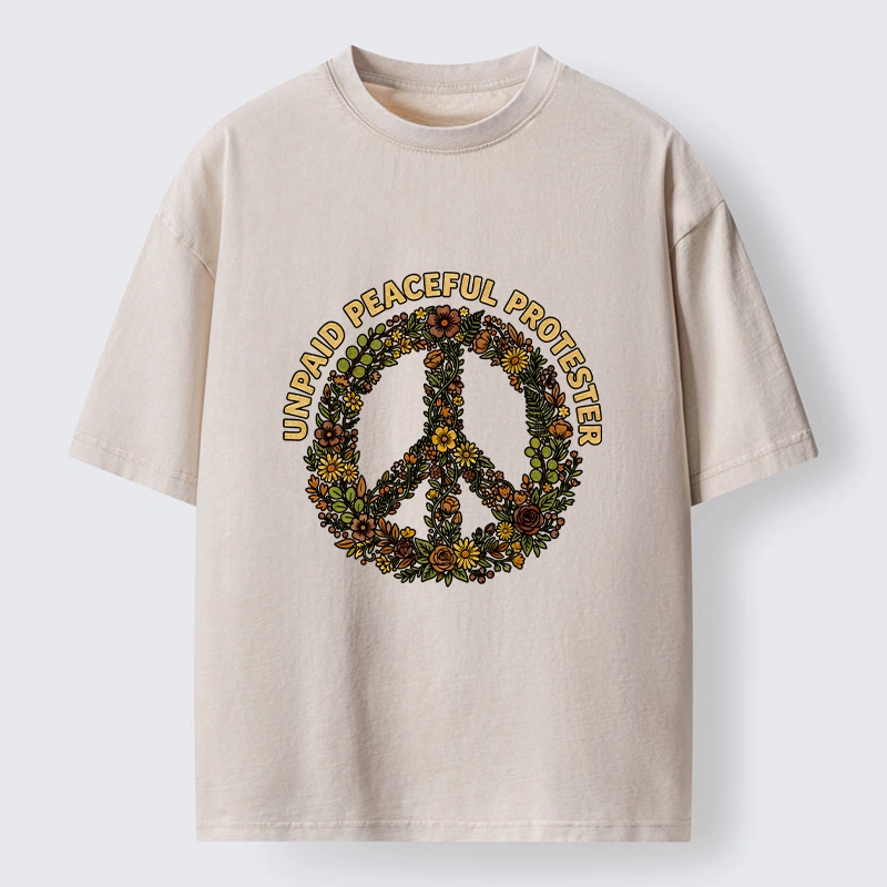 Tokyo-Tiger Vintage Floral Peace Symbol Print Washed T-Shirt