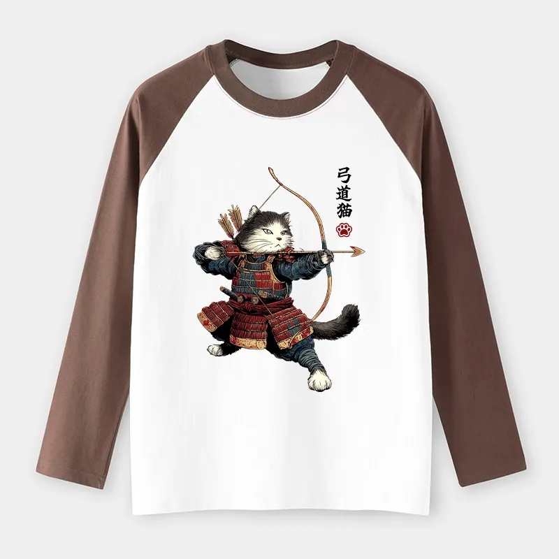 Tokyo-Tiger Kyudo Samurai Cat Raglan Long Sleeve T-shirt