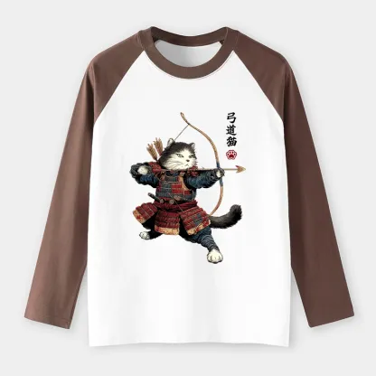 Tokyo-Tiger Kyudo Samurai Cat Raglan Long Sleeve T-shirt