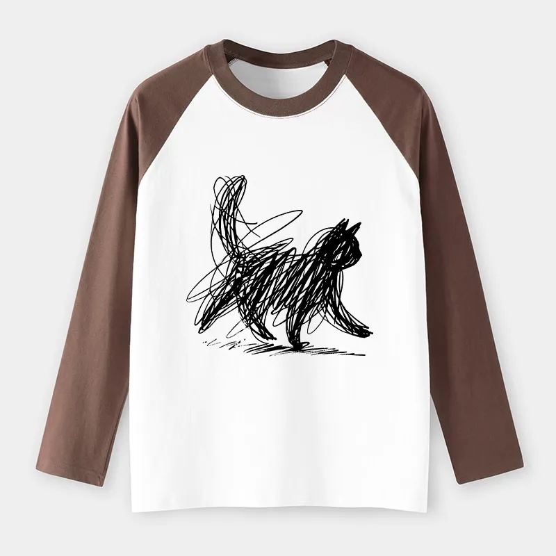 Tokyo-Tiger Minimalist Cat Art Raglan Long Sleeve T-shirt