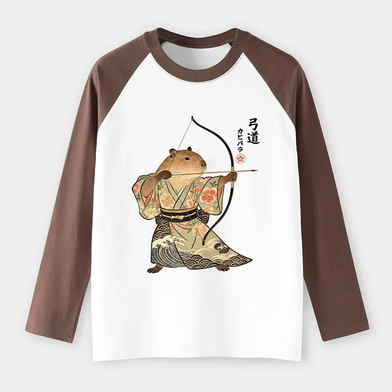 Tokyo-Tiger Capybara Archery Raglan Long Sleeve T-shirt