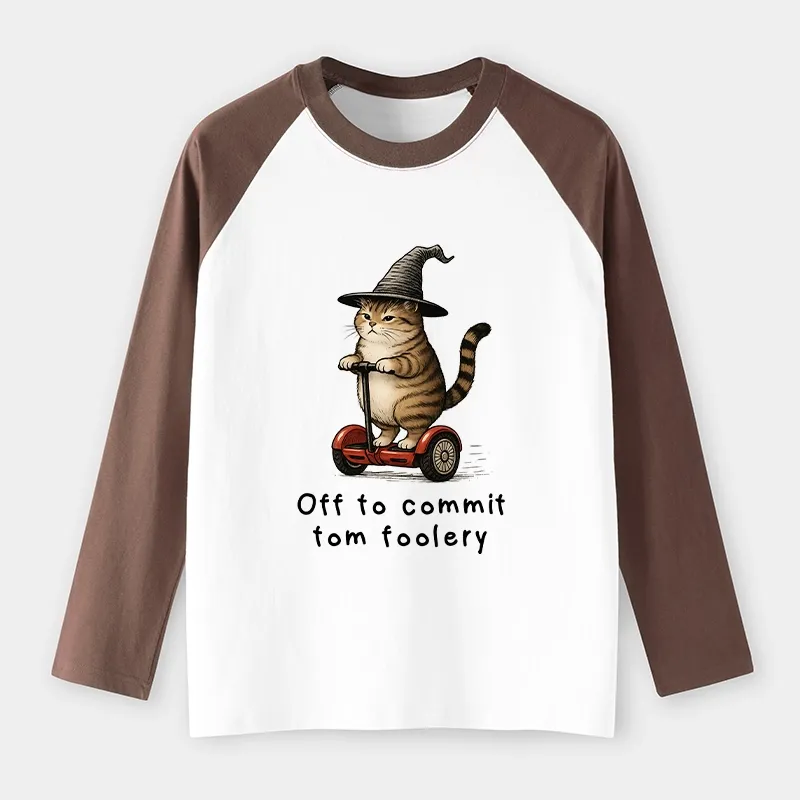 Tokyo-Tiger Orange Cat Riding Segway-style Raglan Long Sleeve T-shirt