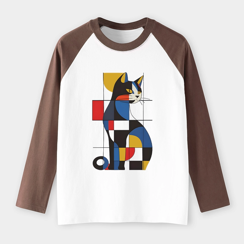 Tokyo-Tiger Mondrian Cat Raglan Long Sleeve T-shirt