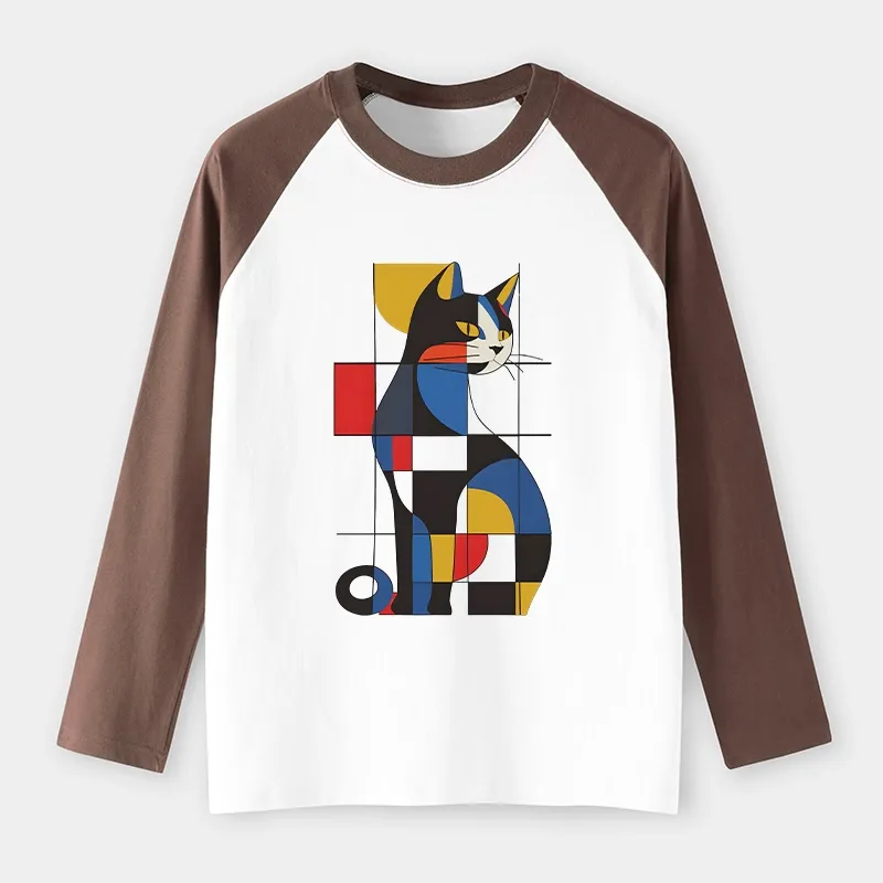 Tokyo-Tiger Mondrian Cat Raglan Long Sleeve T-shirt Sale