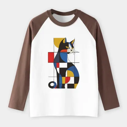 Tokyo-Tiger Mondrian Cat Raglan Long Sleeve T-shirt