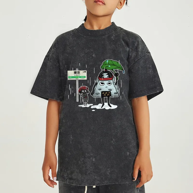 Tokyo-Tiger Onigiri On Lotus Leaf Kids Washed T-Shirt