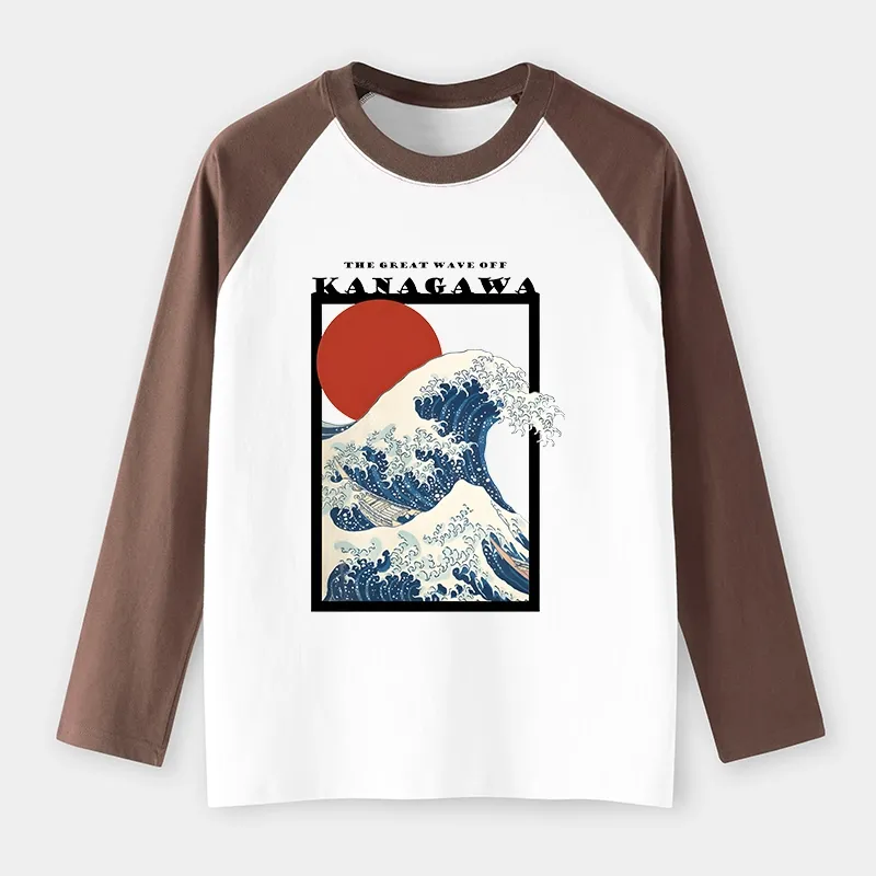 Tokyo-Tiger Minimalist Ukiyo-e Waves Raglan Long Sleeve T-shirt