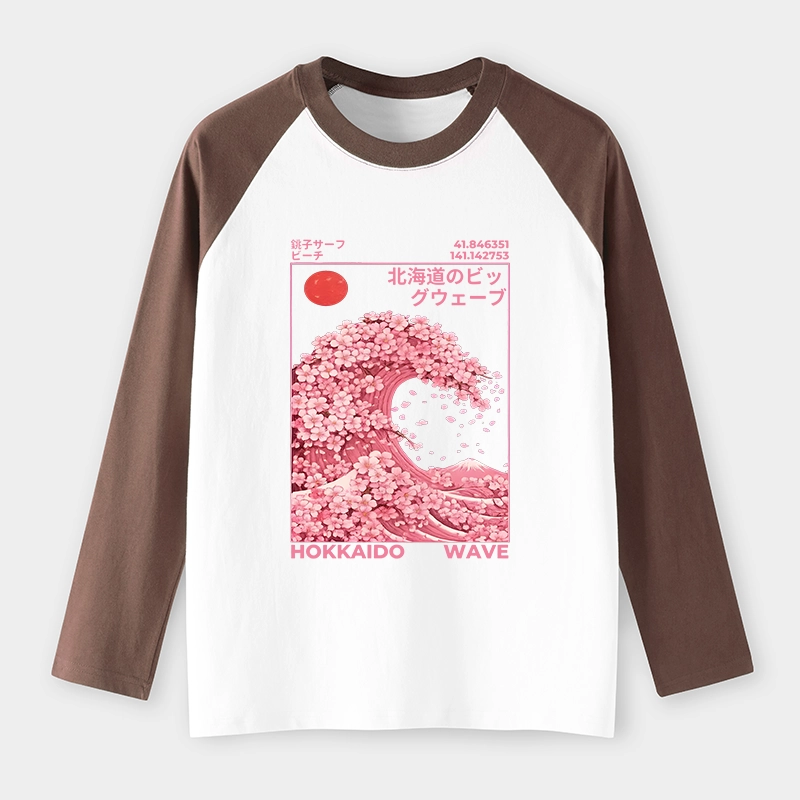Tokyo-Tiger Sakura Wave Raglan Long Sleeve T-shirt