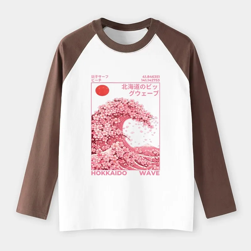 Tokyo-Tiger Sakura Wave Raglan Long Sleeve T-shirt