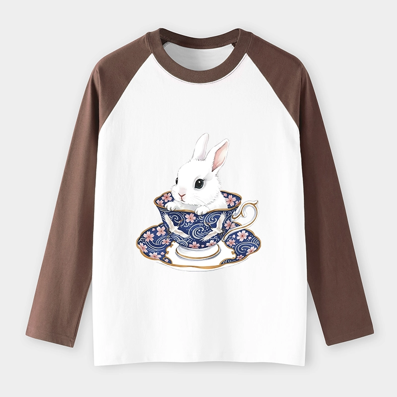Tokyo-Tiger Cute Rabbit Tea Set Raglan Long Sleeve T-shirt