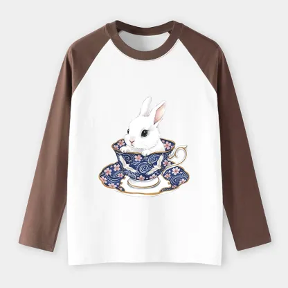 Tokyo-Tiger Cute Rabbit Tea Set Raglan Long Sleeve T-shirt