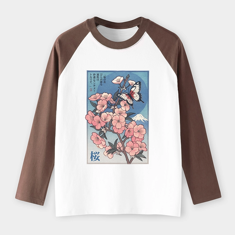 Tokyo-Tiger Ukiyoe Japanese Cherry blossoms Poster Raglan Long Sleeve T-shirt
