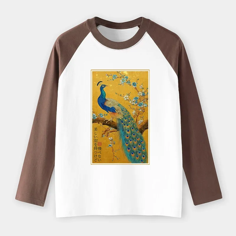 Tokyo-Tiger The Peacock's Silent Elegance Raglan Long Sleeve T-shirt
