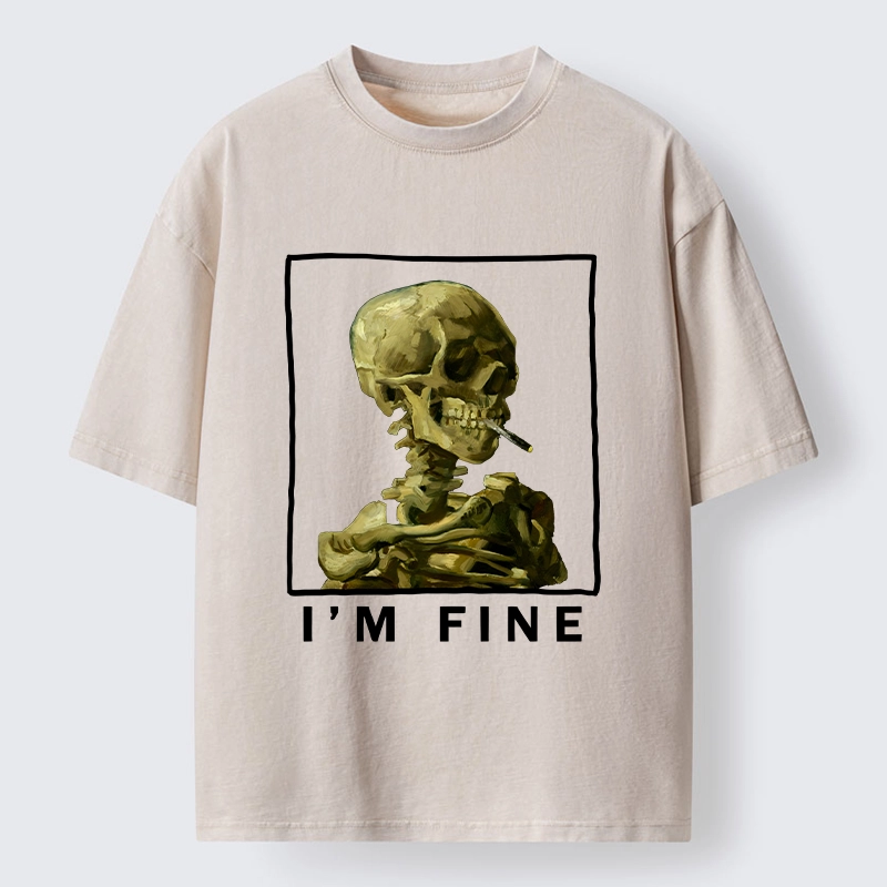 Tokyo-Tiger Skeleton Says Im Fine Washed T-Shirt