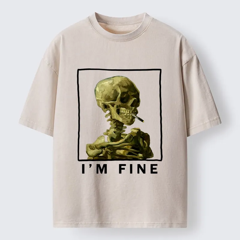 Tokyo-Tiger Skeleton Says Im Fine Washed T-Shirt