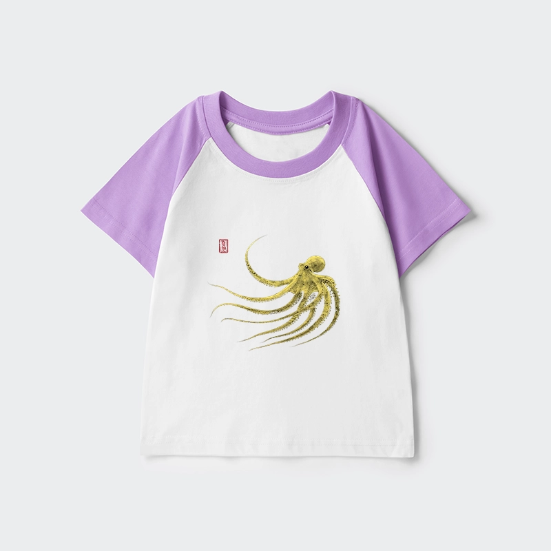 Tokyo-Tiger Retro Octopus Japanese Kids Raglan T-shirt