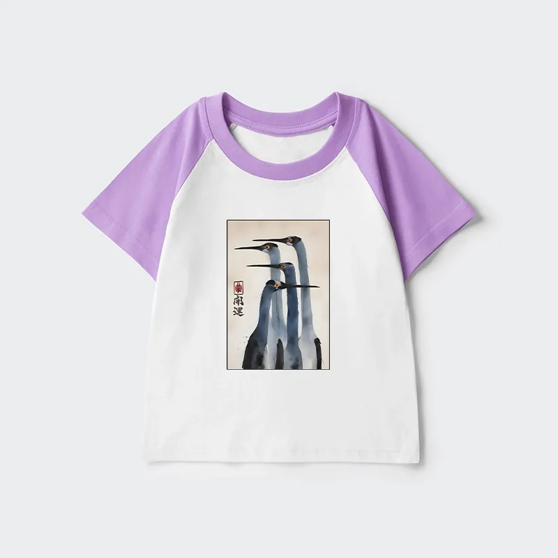 Tokyo-Tiger Retro Sandhill Crane Kids Raglan T-shirt