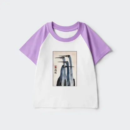 Tokyo-Tiger Retro Sandhill Crane Kids Raglan T-shirt