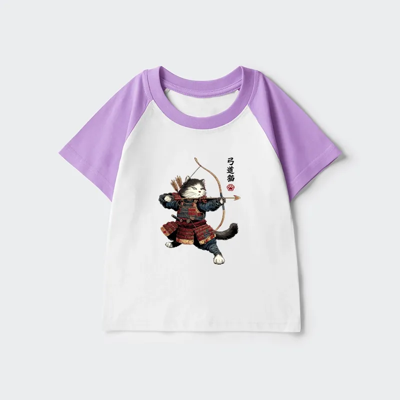 Tokyo-Tiger Kyudo Samurai Cat Kids Raglan T-shirt Sale