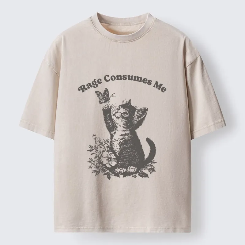 Tokyo-Tiger Rage Consumes Me Kitten Meme Washed T-Shirt
