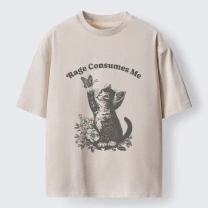 Tokyo-Tiger Rage Consumes Me Kitten Meme Washed T-Shirt