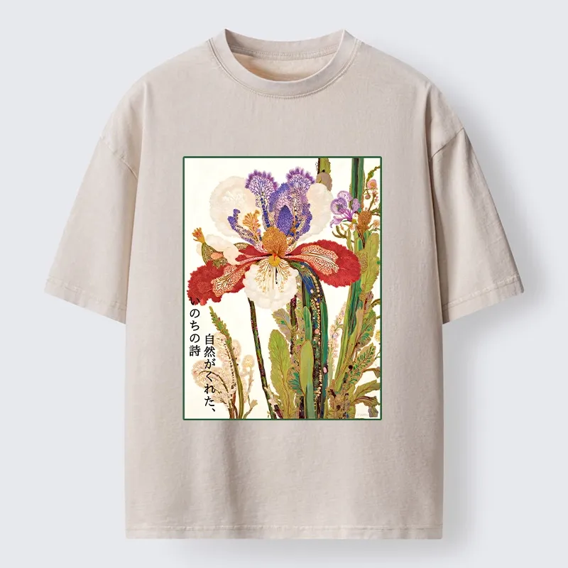 Tokyo-Tiger Vintage Japanese Flower Painting Washed T-Shirt Sale