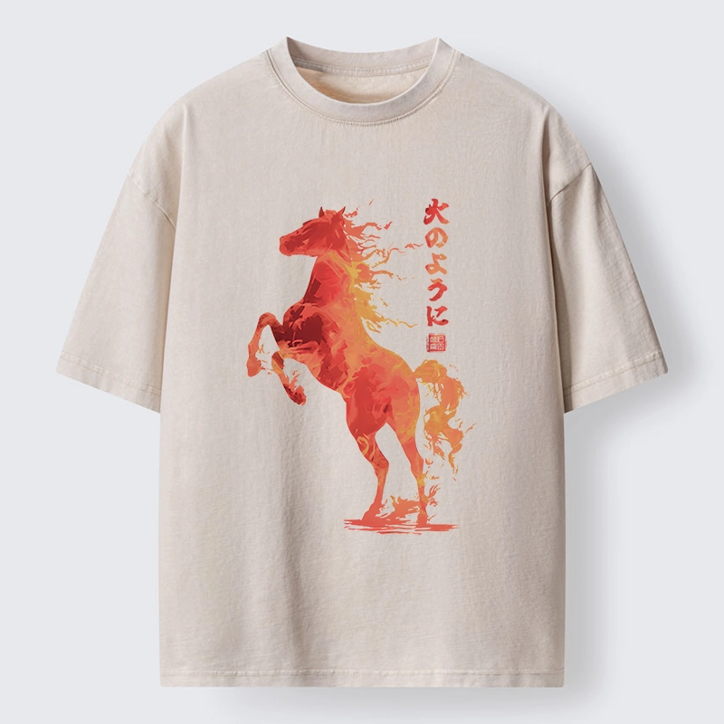 Tokyo-Tiger Fire Horse Japanese Art Washed T-Shirt
