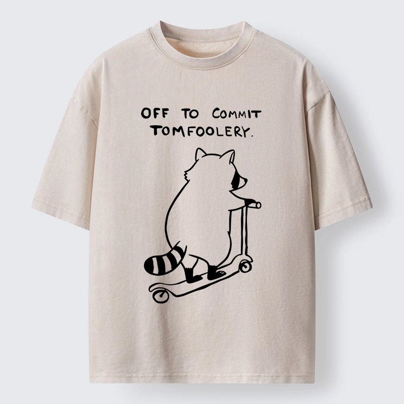 Tokyo-Tiger Scooter Raccoon Funny Meme Washed T-Shirt