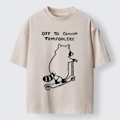 Tokyo-Tiger Scooter Raccoon Funny Meme Washed T-Shirt
