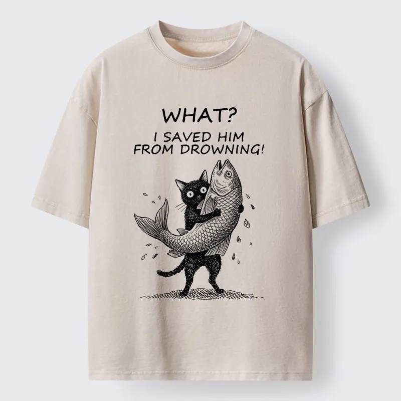 Tokyo-Tiger Cat Claims Fish Saving Meme Washed T-Shirt Sale